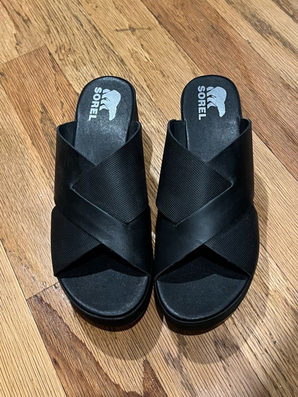 Sorel Black Crisscross Slide Flatform Mule Sandals for Women - Slip On Comfort